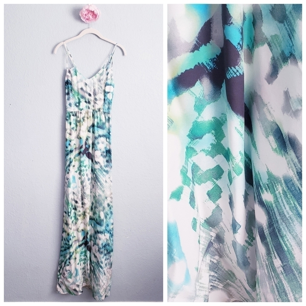 Parker Blue and Green Abstract Silk Maxi Dress